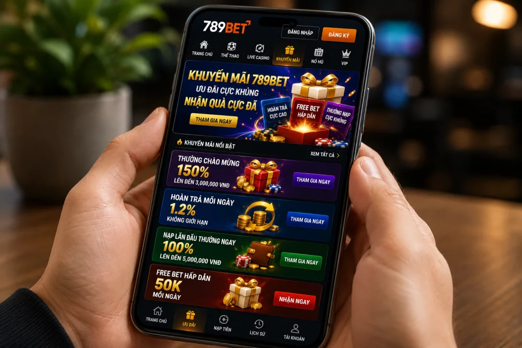 Người dùng theo dõi khuyến mãi 789BET trên điện thoại